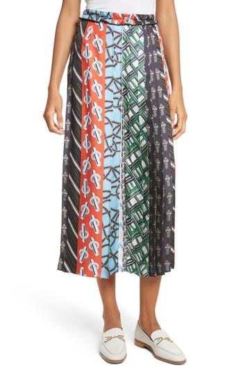 Women's Carven Pleated Mix Print Silk Skirt Us / 34 Fr - Black