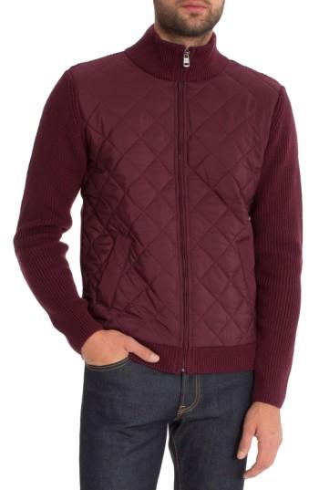 Men's 7 Diamonds 'gatti' Quilted Panel Lambswool Knit Jacket - Burgundy