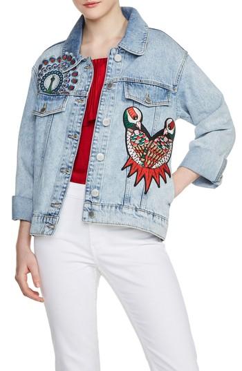 Women's Maje Baltimore Embroidered Denim Jacket - Blue