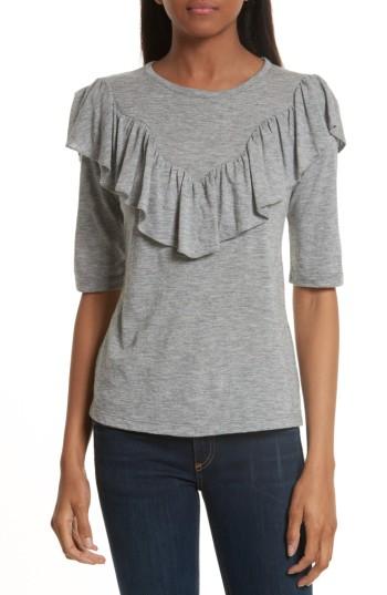 Women's Rebecca Taylor Ruffle Front Melange Jersey Top - Grey