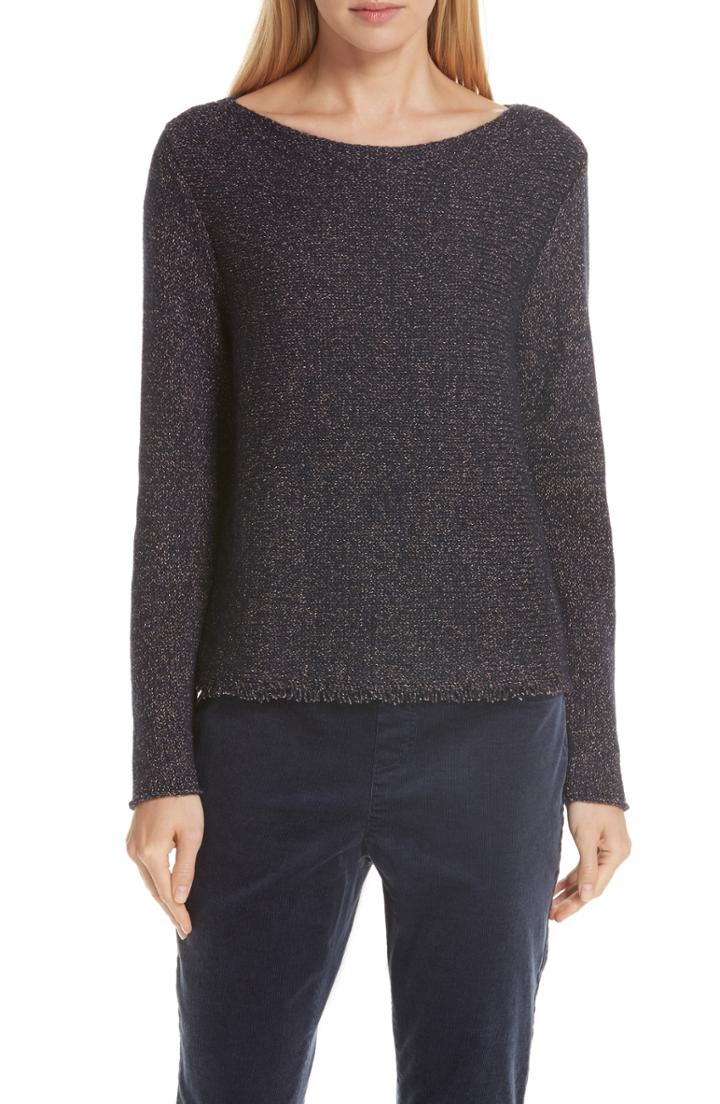 Women's Eileen Fisher Fringe Hem Sweater - Blue