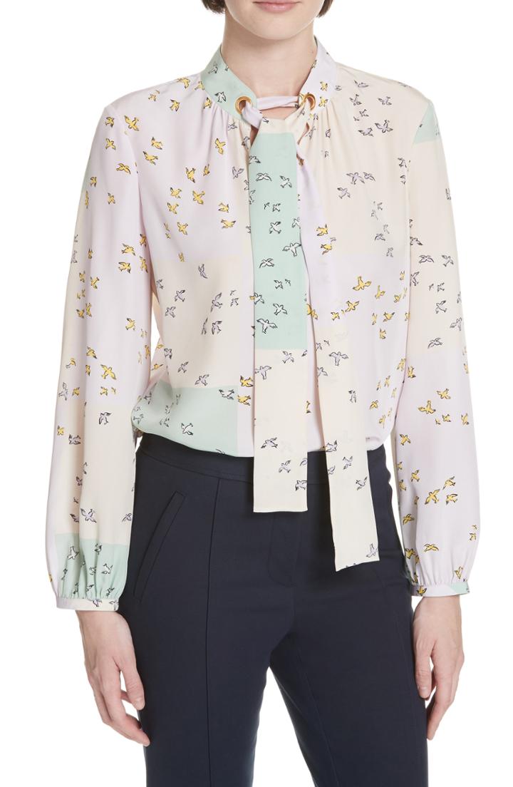 Women's Tory Burch Patchwork Tie-neck Blouse - Purple
