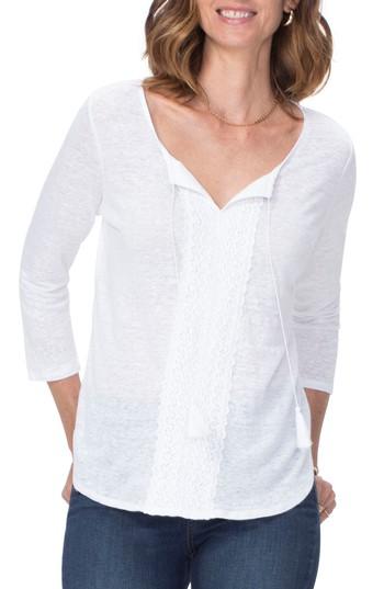 Women's Nydj Lace Tie Henley - White