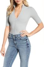 Women's Good American Mock Neck Zip Bodysuit - Grey