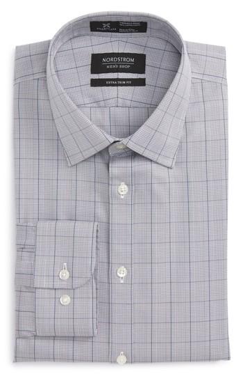 Men's Nordstrom Smartcare(tm) Extra Trim Fit Plaid Dress Shirt .5 32/33 - Grey