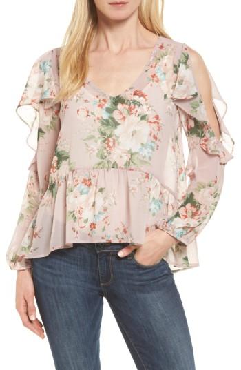 Women's Halogen Ruffle Cold Shoulder Top - Pink