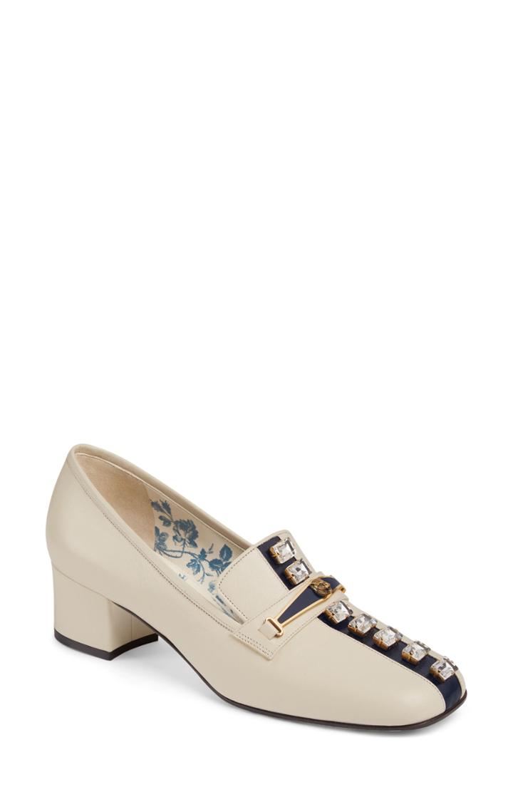 Women's Gucci Crystal Embellished Loafer Pump Us / 38eu - Ivory