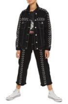 Women's Topshop Lace-up Denim Jacket Us (fits Like 0) - Black