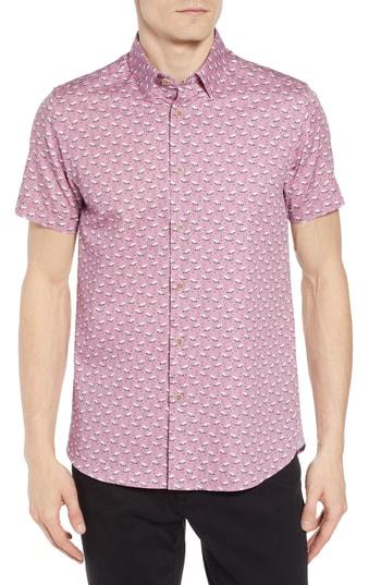 Men's Ted Baker London Norflam Flamingo Print Sport Shirt (s) - Pink