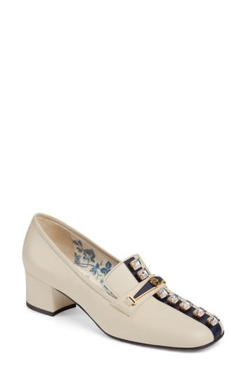 Women's Gucci Ginger Crystal Embellished Loafer Pump Us / 36eu - Ivory