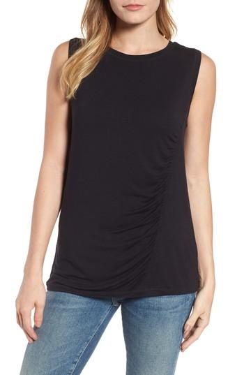 Women's Caslon Off-duty Shirred Sleeveless Tee - Black