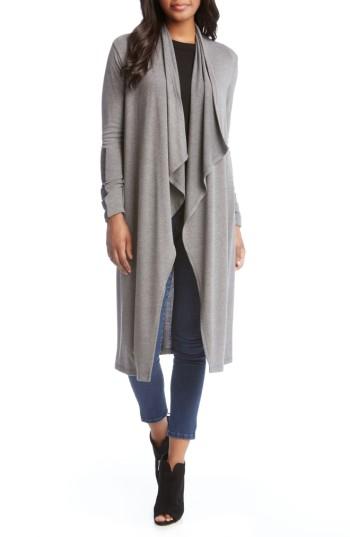 Women's Karen Kane Faux Leather Patch Duster Cardigan - Grey