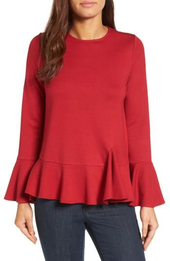 Women's Gibson Ruffle Hem Bell Sleeve Top, Size - Red