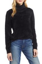 Women's Halogen Fuzzy Turtleneck Pullover - Black