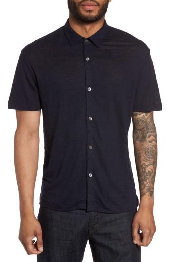 Men's Theory Linen Knit Sport Shirt, Size - Blue
