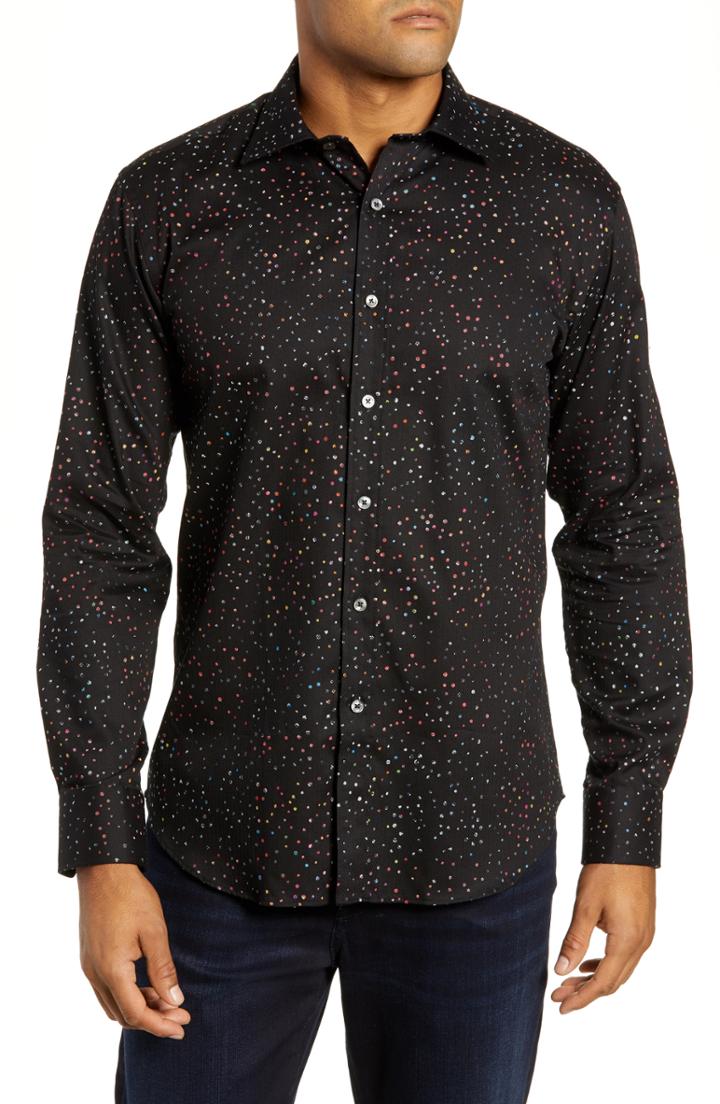 Men's Bugatchi Shaped Fit Dot Sport Shirt - Black