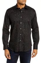 Men's Bugatchi Shaped Fit Dot Sport Shirt - Black