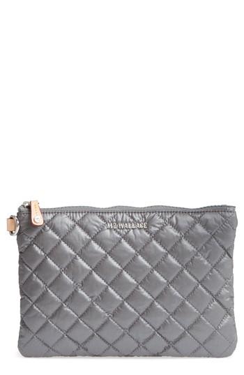 Mz Wallace Small Metro Quilted Oxford Nylon Zip Pouch - Grey