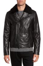Men's Mackage Lambskin Leather Down Jacket With Genuine Shearling Collar - Black