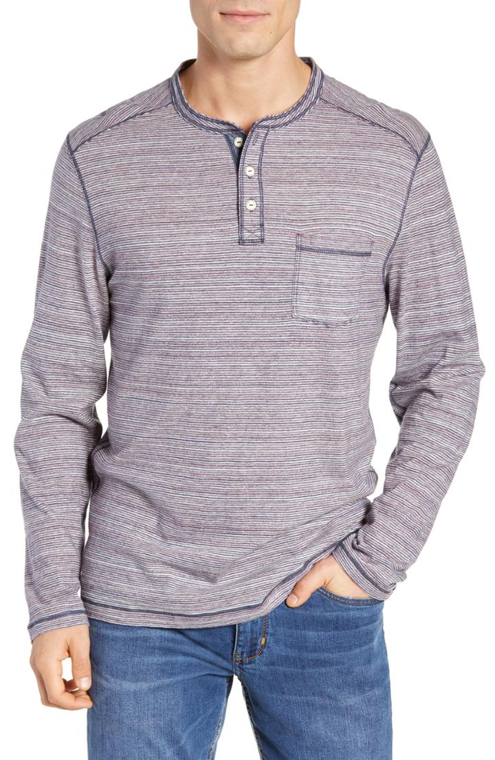 Men's Tommy Bahama Stripe Long Sleeve Henley - Blue