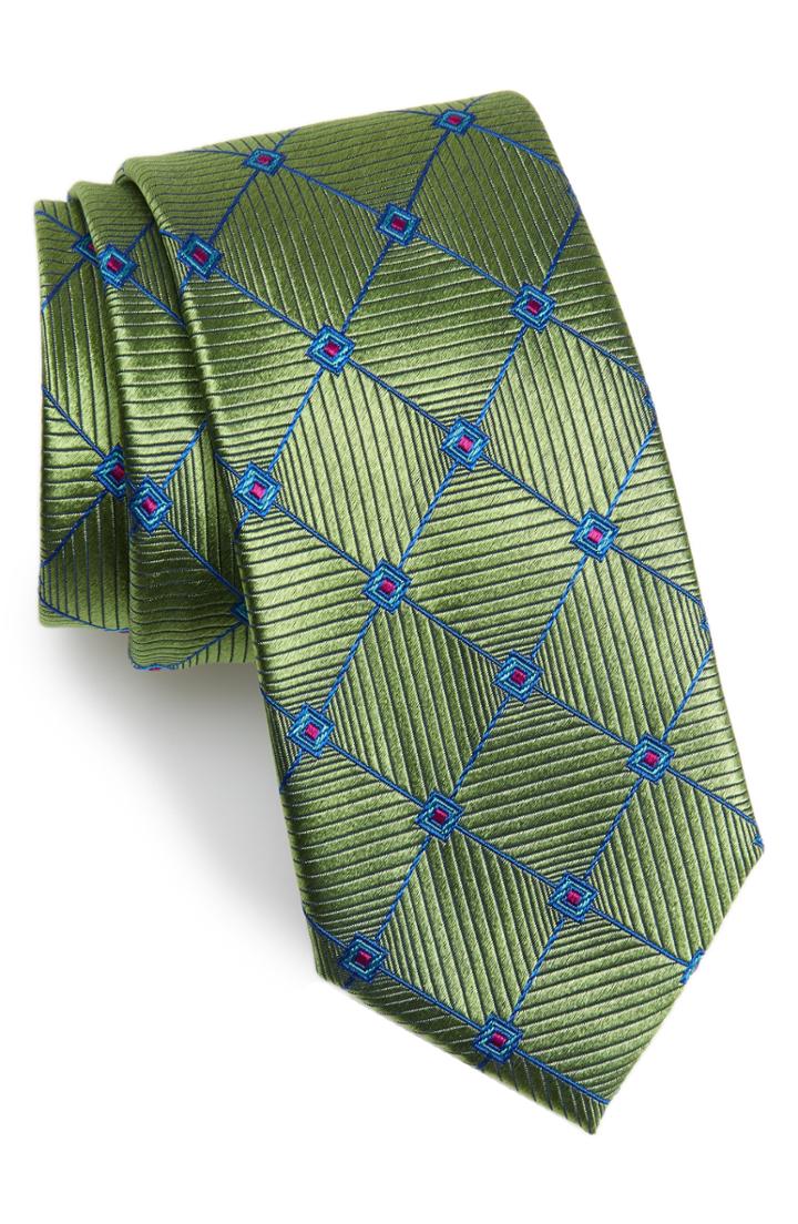 Men's Nordstrom Men's Shop Windowpane Silk Tie, Size - Green