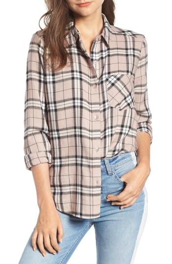 Women's Bp. Plaid Shirt, Size - Grey