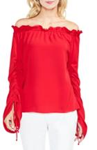 Women's Vince Camuto Off The Shoulder Ruched Sleeve Blouse, Size - Red