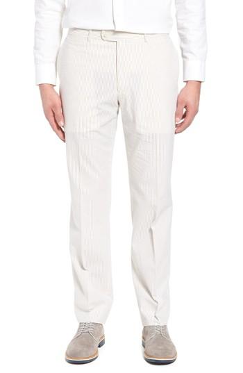 Men's Kroon Andrew Aim Flat Front Seersucker Trousers R - Beige