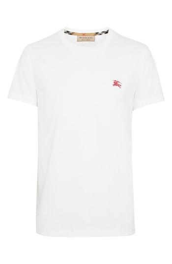 Men's Burberry Logo Embroidered Crewneck T-shirt, Size - White