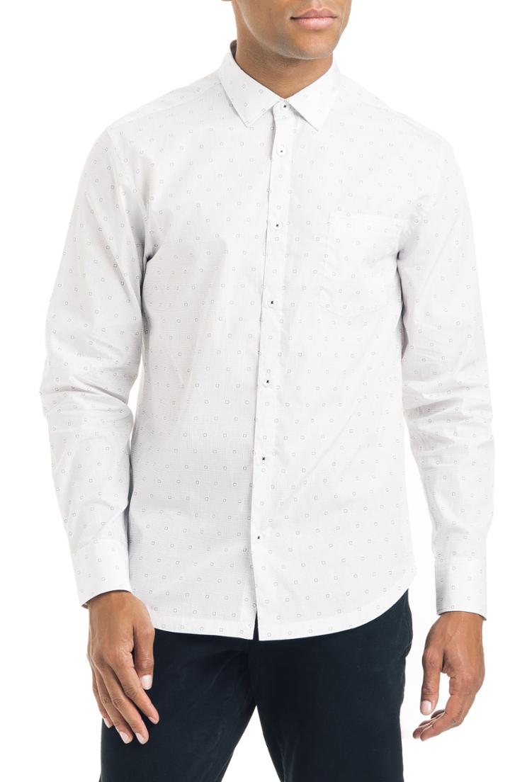 Men's Good Man Brand Slim Fit Geometric Sport Shirt - White