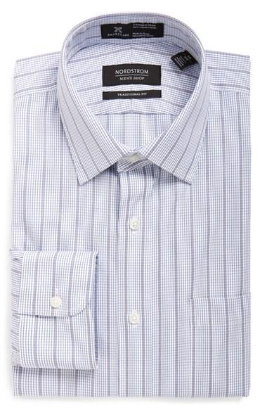 Men's Nordstrom Men's Shop Smartcare(tm) Traditional Fit Check Dress Shirt .5 32 - Grey