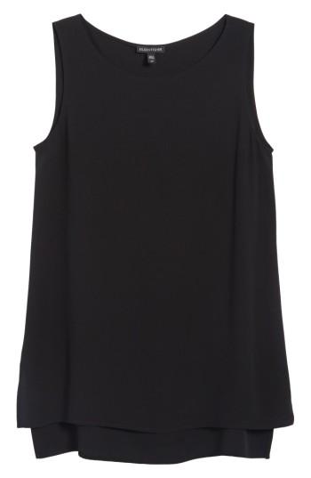 Petite Women's Eileen Fisher Silk Crepe Bateau Neck Shell, Size P - Black
