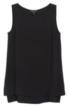 Petite Women's Eileen Fisher Silk Crepe Bateau Neck Shell, Size P - Black