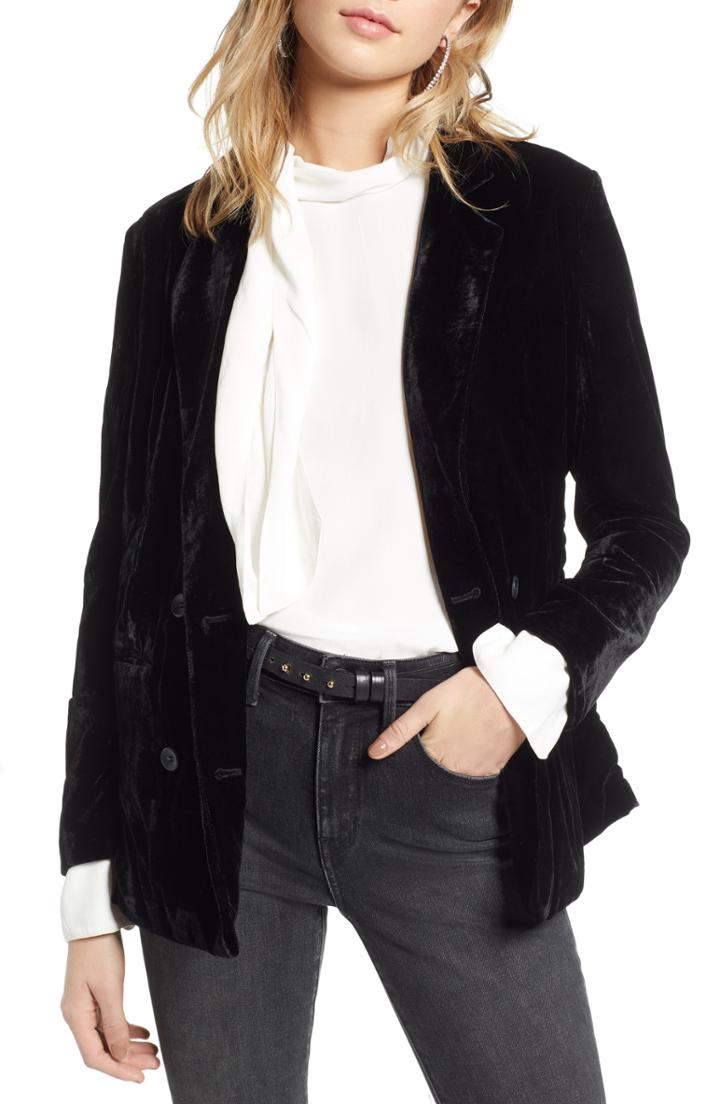 Women's Treasure & Bond Velvet Blazer, Size - Black
