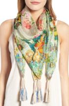 Women's Johnny Was Holly Print Square Silk Scarf, Size - Green