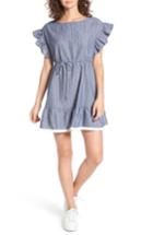 Women's Bp. Ruffle Trim Stripe Cotton Shift Dress, Size - Blue
