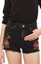 Women's Topshop Rose Embroidered Mom Shorts Us (fits Like 0) - Black