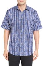 Men's Bugatchi Classic Fit Stripe Print Sport Shirt, Size - Blue