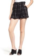 Women's Leith Windowpane Check Paperbag Shorts, Size - Black