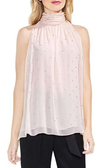 Women's Vince Camuto Print Shirred Neck Halter Blouse - Pink