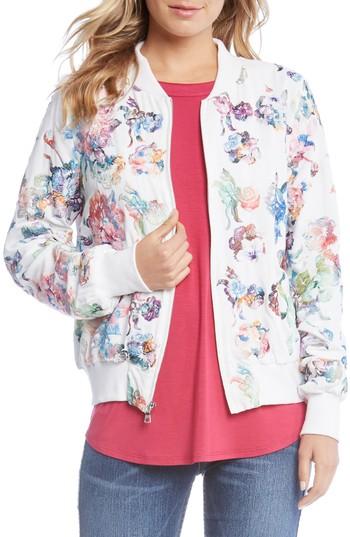 Women's Karen Kane Embroidered Floral Bomber Jacket - White