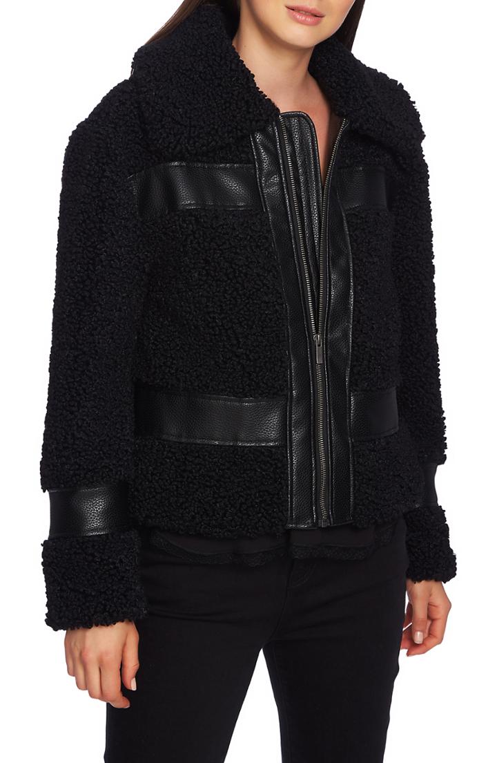 Women's 1.state Faux Shearling Bomber Jacket - Black
