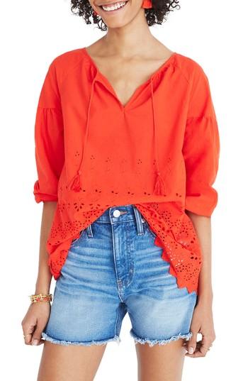 Women's Madewell Eyelet Lattice Top, Size - Red