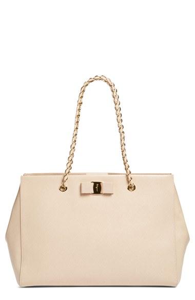 Salvatore Ferragamo 'melike' Saffiano Leather Shopper - Beige