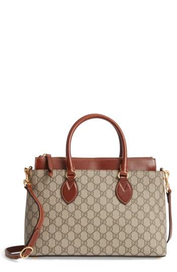 Gucci Small Top Handle Gg Supreme Canvas & Leather Tote - Beige