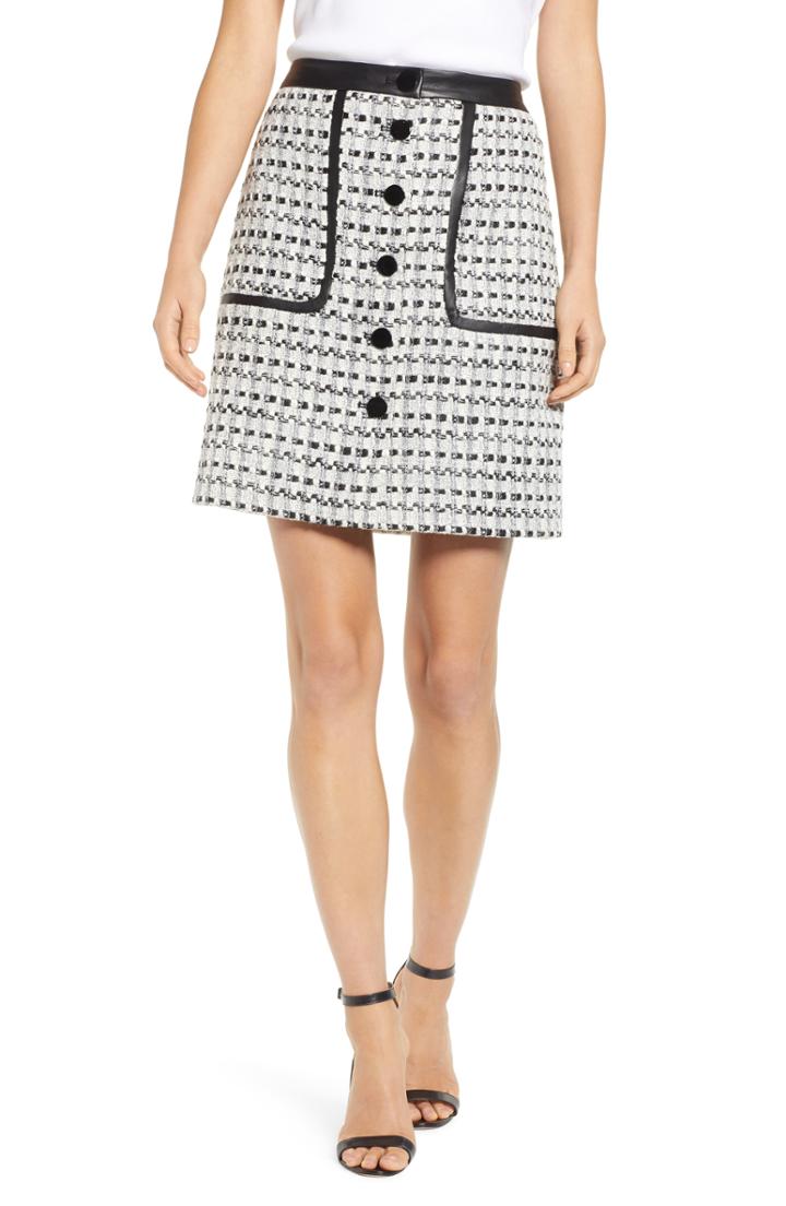 Women's Karl Lagerfeld Paris Tweed Front Button Skirt - White