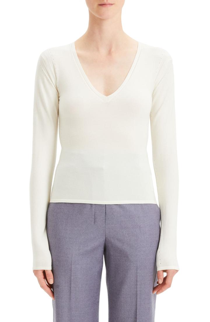 Women's Theory Low V-neck Sweater, Size - Ivory