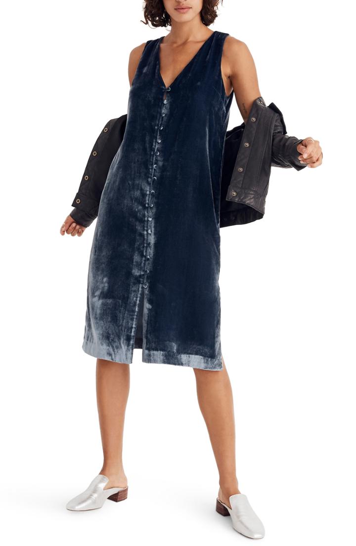 Women's Madewell Velvet Button Front Midi Dress - Blue