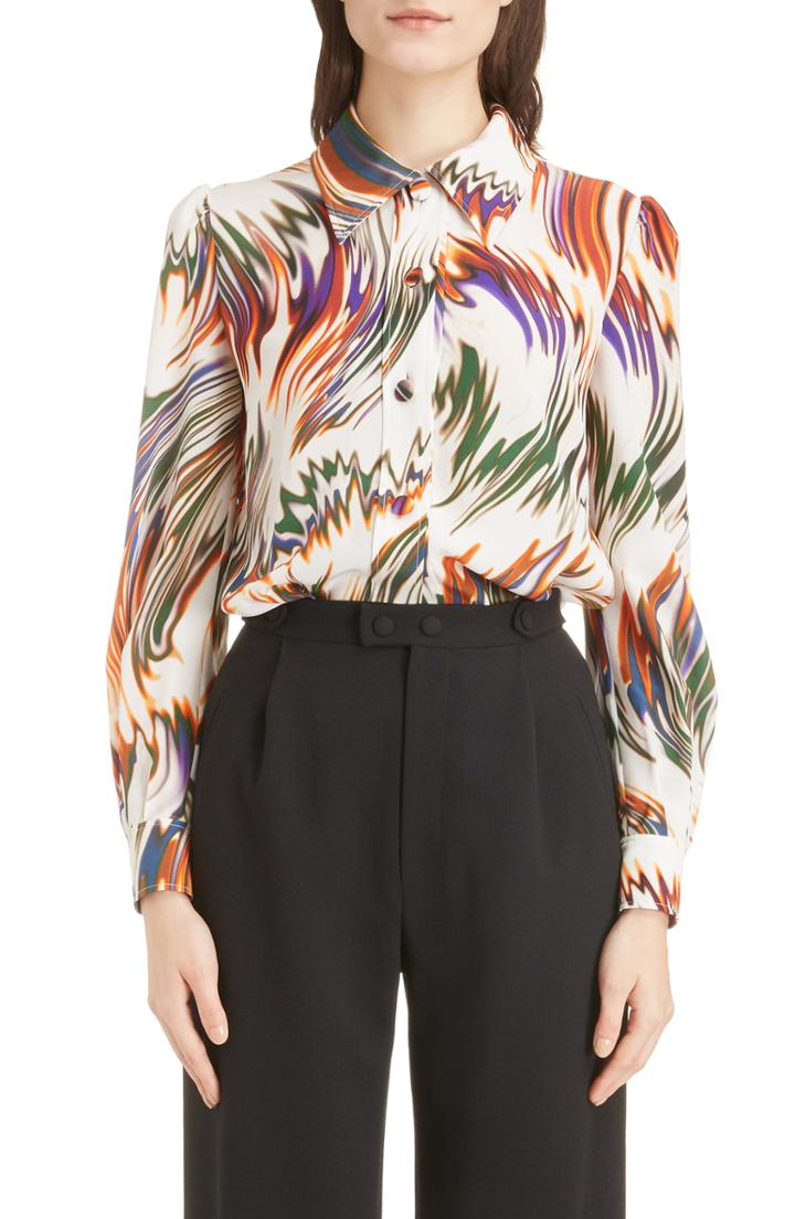 Women's Givenchy Mock Neck Fringe Silk Top Us / 40 Fr - Black
