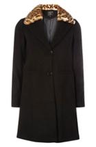 Women's Dorothy Perkins Coat With Faux Fur Collar Us / 12 Uk - Black